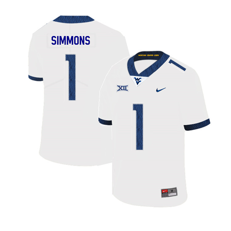 NCAA Men's T.J. Simmons West Virginia Mountaineers White #1 Nike Stitched Football College 2019 Authentic Jersey KG23I64DB